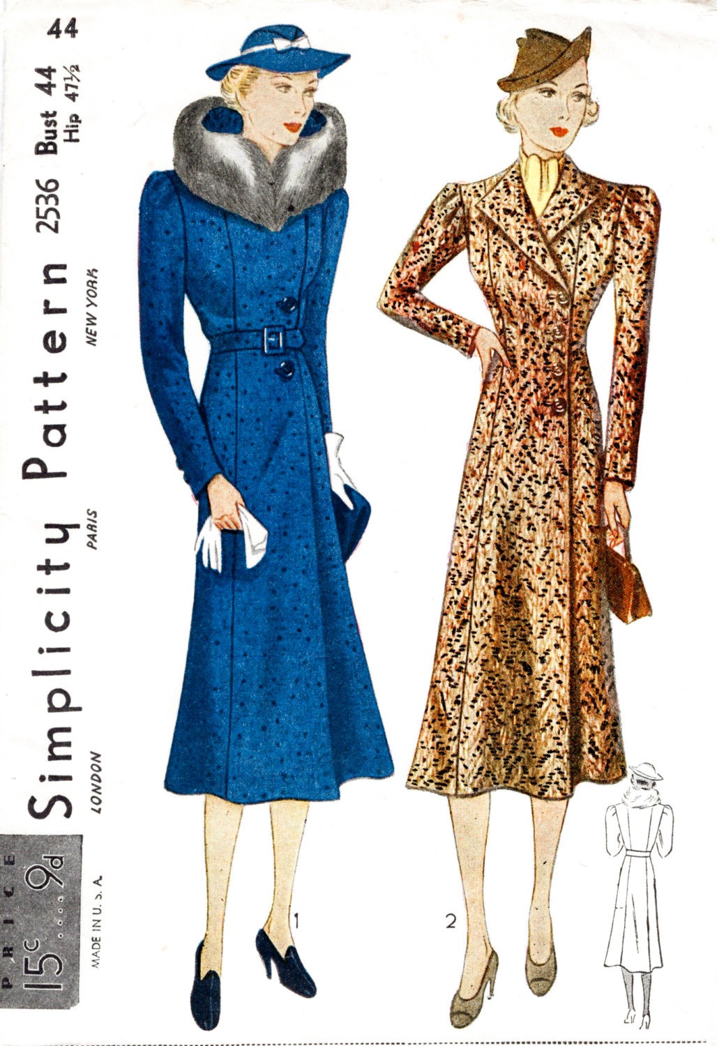 Vintage Sewing Pattern 1930s 30s coat detachable fur collar 2