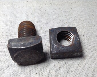 1" Machine Bolt, Vintage Bolt, Industrial Nut and Bolt, Salvaged Hardware, Steampunk, Assemblage, Altered Art, Woodworking Supply