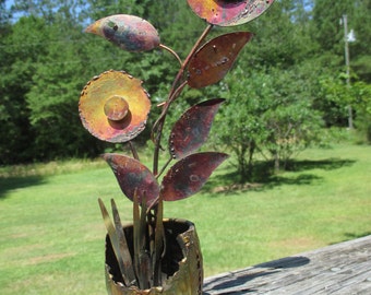 Vintage Metal Art Flower Brutalist Sculpture--Mid Century Decor--Jere' Style Tabletop Centerpiece