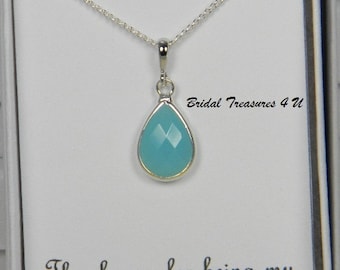 Turquoise Blue / Silver Bridesmaids Teardrop Necklace, Personalized Note, Turquoise Bridesmaid Gift, Sky Blue Bridesmaids Necklace - TD