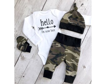 Baby boy camo coming home outfit Clearance