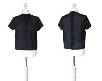 50's Vintage Blouse | 1950's Fashion | Button Back Blouse | Black Lace Blouse