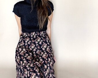 vintage 90s pleated FLORAL print sheer MIDI skirt S-M