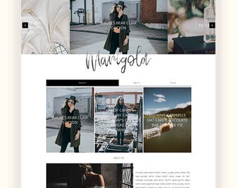 Responsive Premade Blogger template + Homepage - Minimalist Watercolor Marigold