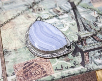 Blue Lace Agate Fine Silver Necklace