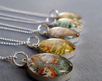 Vintage Map Necklace Sterling Siver