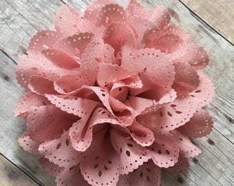Dusty Rose Eyelet Flower, 4" Fabric Flower, DIY Infant Headband, Headband Supplies, Eyelet Flower, Hair bow flower, Hair accessorie supply