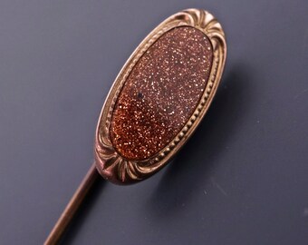 VICTORIAN TIE PIN . goldstone stick pin . tie pin No.002027 cs