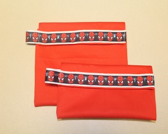 Reusable snack, sandwich, lunch bags, spiderman, super hero