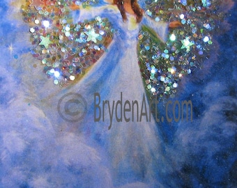 ACEO Angel PRINT Hand Embellished with Glitter