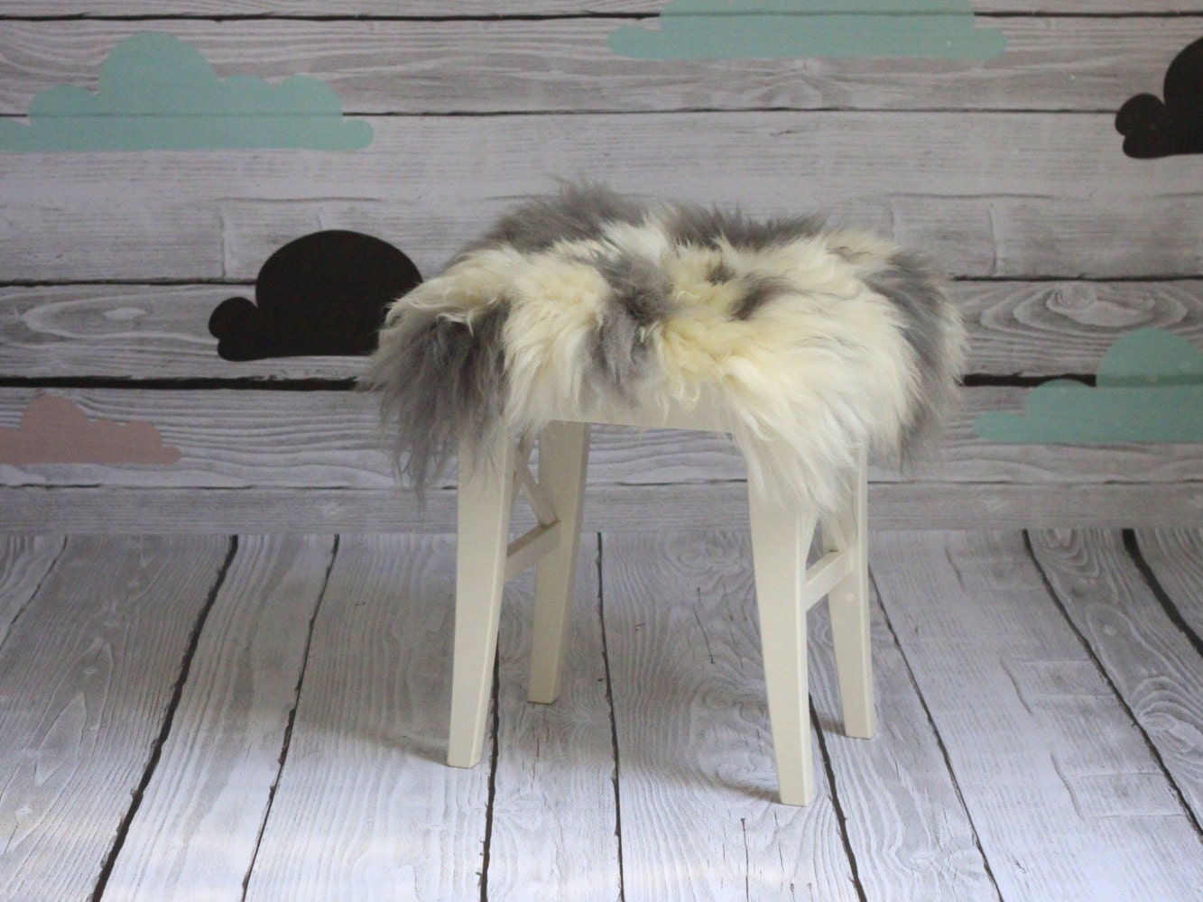 ON SALE Gray Stool Cover Sheepskin Stool Cover Chairl Cover Furry