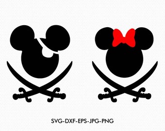 Mickey Minnie Ears pirate svg, Mickey Minnie Bow Disney , mickey pirate svg, svg dxf for Silhouette Cricut, Svg Dxf Png files designs