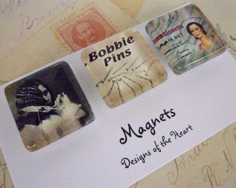 Square Glass Magnet Set - Vintage Hairdressing Collection