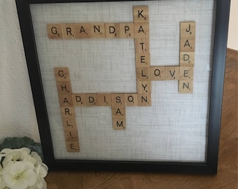 Family frame, scrabble wall art, personalized frame, scrabble frame, scrabble tiles