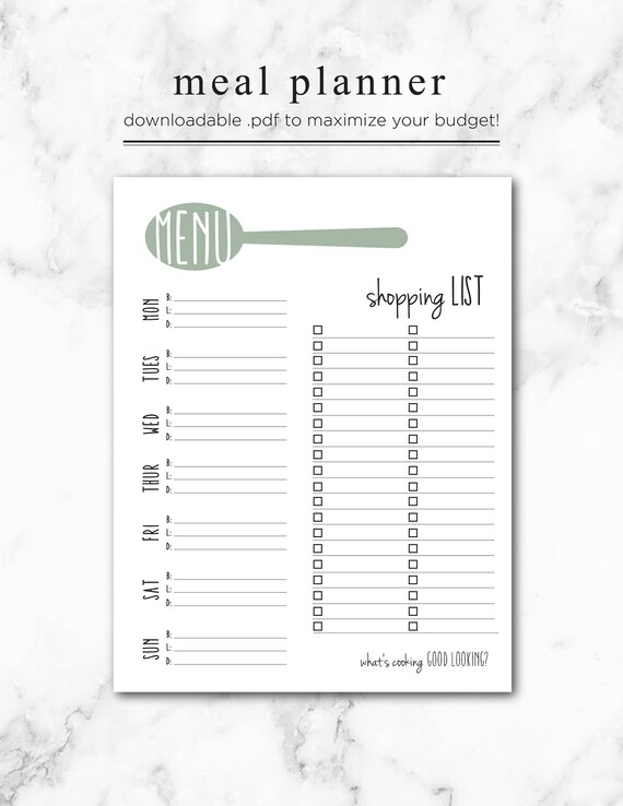 weekly meal planner grocery list printable meal prep