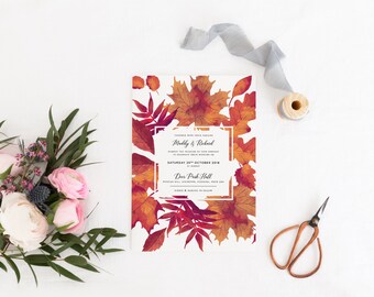 Autumn Wedding Invitation, Fall Wedding Invitation, Autumn Leaves Wedding Invitation, Fall Invitation, Autumn Invite, Burnt Oak Collection