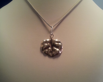 Sterling Silver Textured Leaf Pendant Necklace