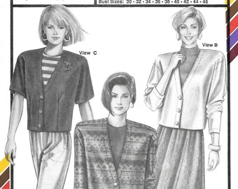 Stretch & Sew 1093 Women's 90s Faced Cardigans Sewing Pattern Bust 30 to 46