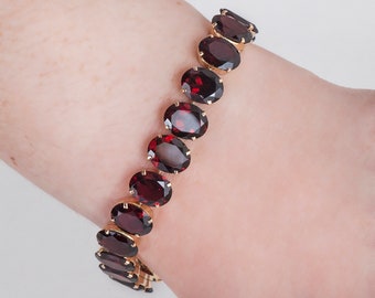 Antique Bracelet - Antique 14k Rose Gold Faceted Garnet Bracelet