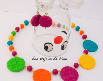 Set of colorful polymer clay jewelry