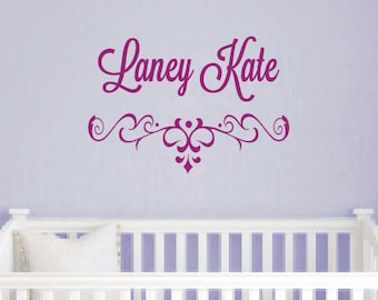 Girl Shabby Chic Wall Decal - Personalized Kids Name Vinyl Wall Decal - Childrens Vinyl Lettering - Girls Room Decor - Baby Nursery Decor