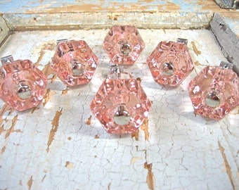 Shabby Chic Pink Glass Knobs (set of 6)