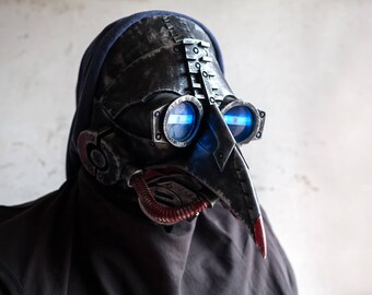 Plague Doctor Mask Halloween Costume Cosplay LED Steam Punk Cyberpunk light up face masks Bird Prop Dr. Dr Scary