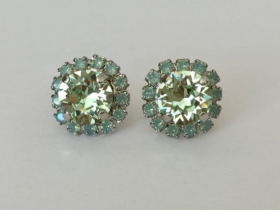 Chrysolite & Pacific Opal Swarovski Crystal Earrings, Silver