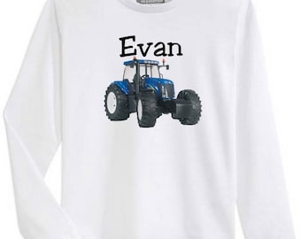 Boy tractor personalized with name long sleeve t-shirt