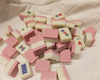 8 Pink and White Mahjong Tiles - bright colorful