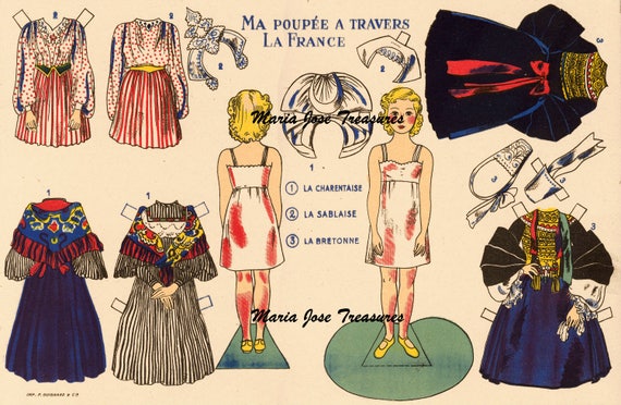 vintage french paper dolls digital download