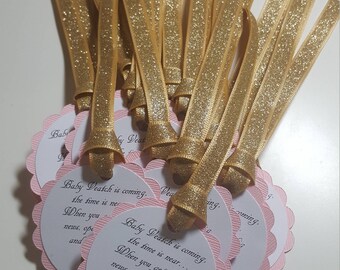 pink and gold glitter baby shower favor tags *barefoot wine party favor*pink and gold baby shower*heart party favor tags *baby shower favors