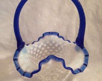 Fenton Cobalt Blue Hobnail Basket
