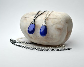 Lapis Lazuli Necklace, Sterling Silver or Oxidized Silver • Dainty Lapis Pendant • Cobalt Blue Drop Necklace • Healing Stone Necklace KN503
