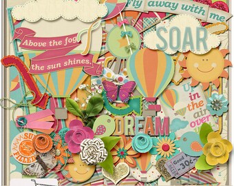 Up In The Air Hot Air Balloons Dream Digital Scrapbook Kit
