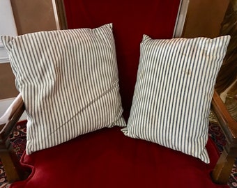 Vintage Feather Pillow Insert in Original Ticking. (2) Available. Throw Pillow Insert, Accent Pillow.