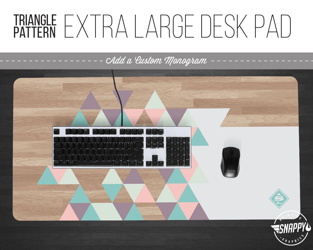 Sous Main Bureau Bois : Triangle pastel bois motif impression extra large sous main w