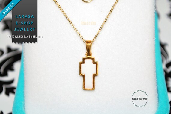 Cross white Enamel Chain Necklace Sterling Silver Jewelry Baptism Newborn Kids Boy Gril HappyShowerDay Mother Unisex Religious Best Price