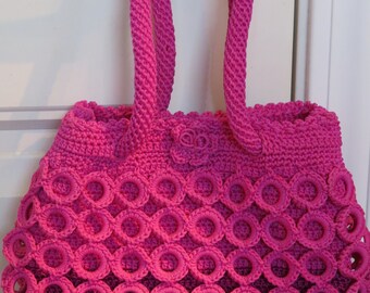PINK Crochet Small Hand BAG, Unique, Funky, 6.5 x 9.5" (#31J)