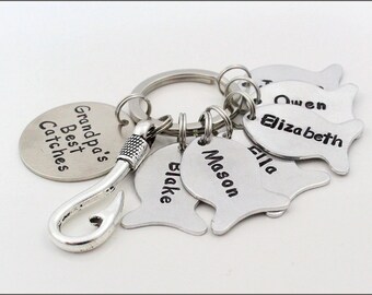 Personalized Grandpa Key Chain | Grandpa's Greatest Catches, Unique Gifts for Grandpa, Fish Charm Keychain