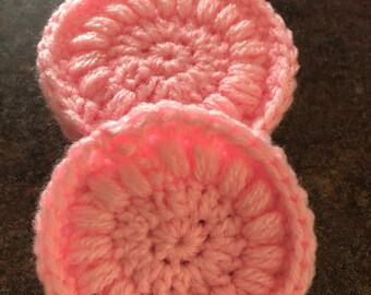 Pink crocheted face scrubbies
