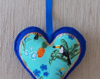 Handmade Toucan / Tropical blue felt heart door hanging decoration