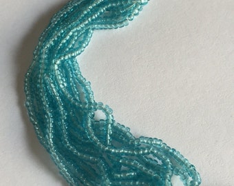 Vintage European Micro Seed Beads - AQUA TRANSPARENT - Mini Hank