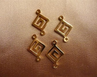 Link, Gold-Plated Brass, 12x12mm, Greek Key Diamond , Pack Of 8 links.