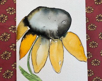 Homemade Watercolor Flower Card, Hand Painted Flower Card, Original Watercolor Cards