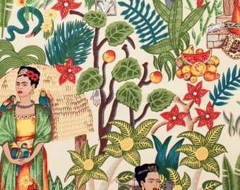 Frida's Garden- Tea Dyed Alexander Henry Fabrics Cotton- FRIDA KAHLO FABRIC!