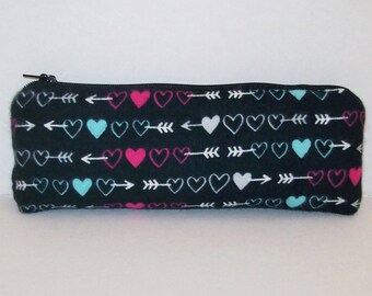 Pipe Pouch, Hearts + Arrows Bag, Valentines Day, Pipe Case, Padded Pipe Bag, Pipe Cozy, Vape Pen Bag, Hipster Bag, Cute Bag - 7.5" LARGE