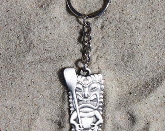 antique silver paddle tiki keychain