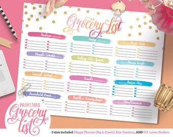 Colorful Grocery Shopping List | For Happy Planner | Erin Condren | U.S. Letter Binders | Instant Download