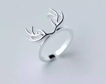 Silver antler adjustable ring